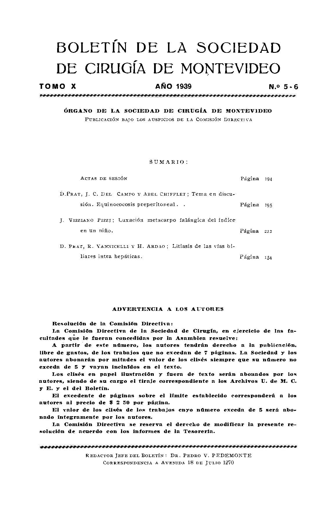 					View Vol. 10 No. 5-6 (1939): Revista Cirugía del Uruguay
				