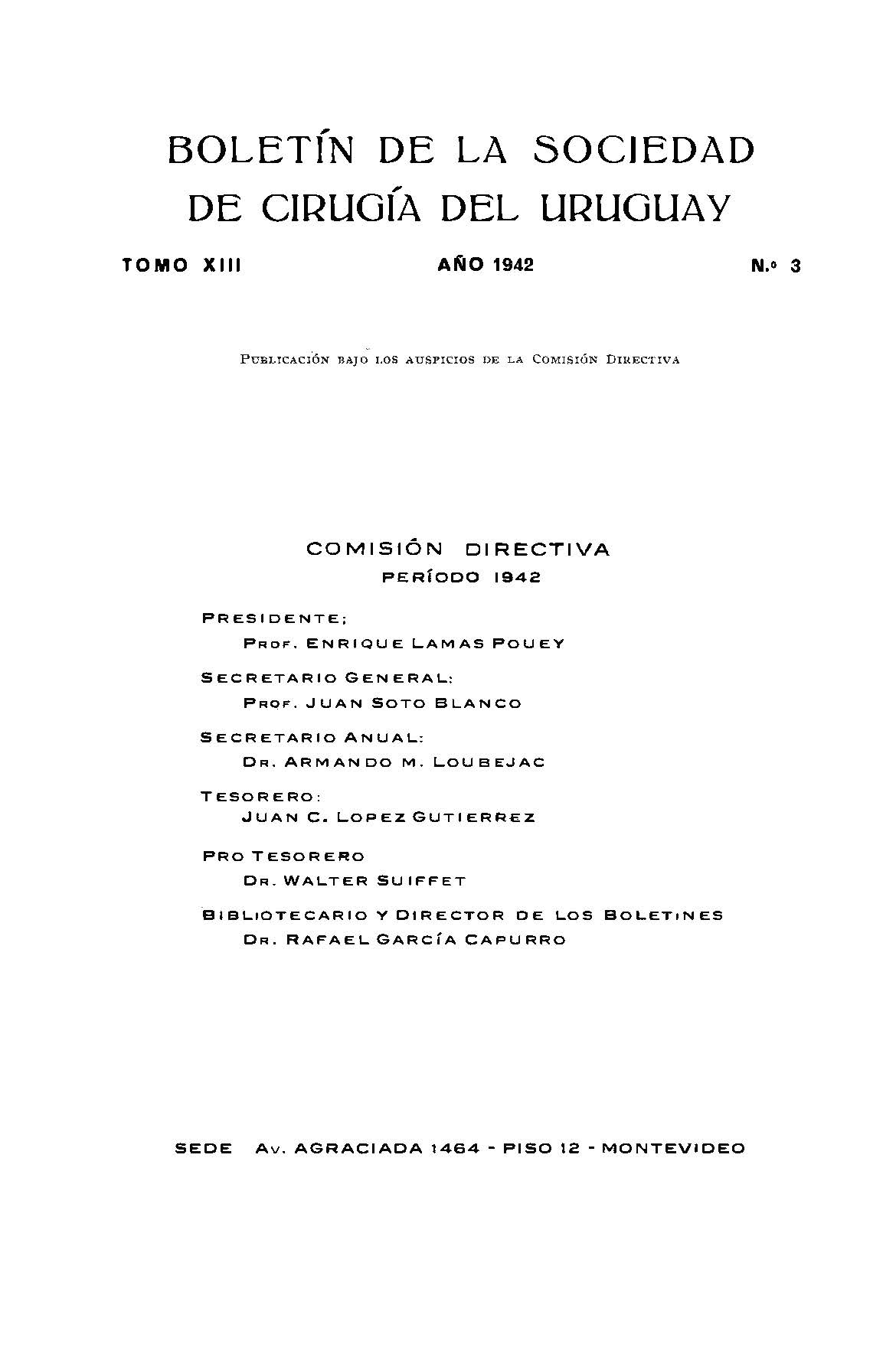 					View Vol. 13 No. 3 (1942): Boletín de la Sociedad de Cirugía del Uruguay
				
