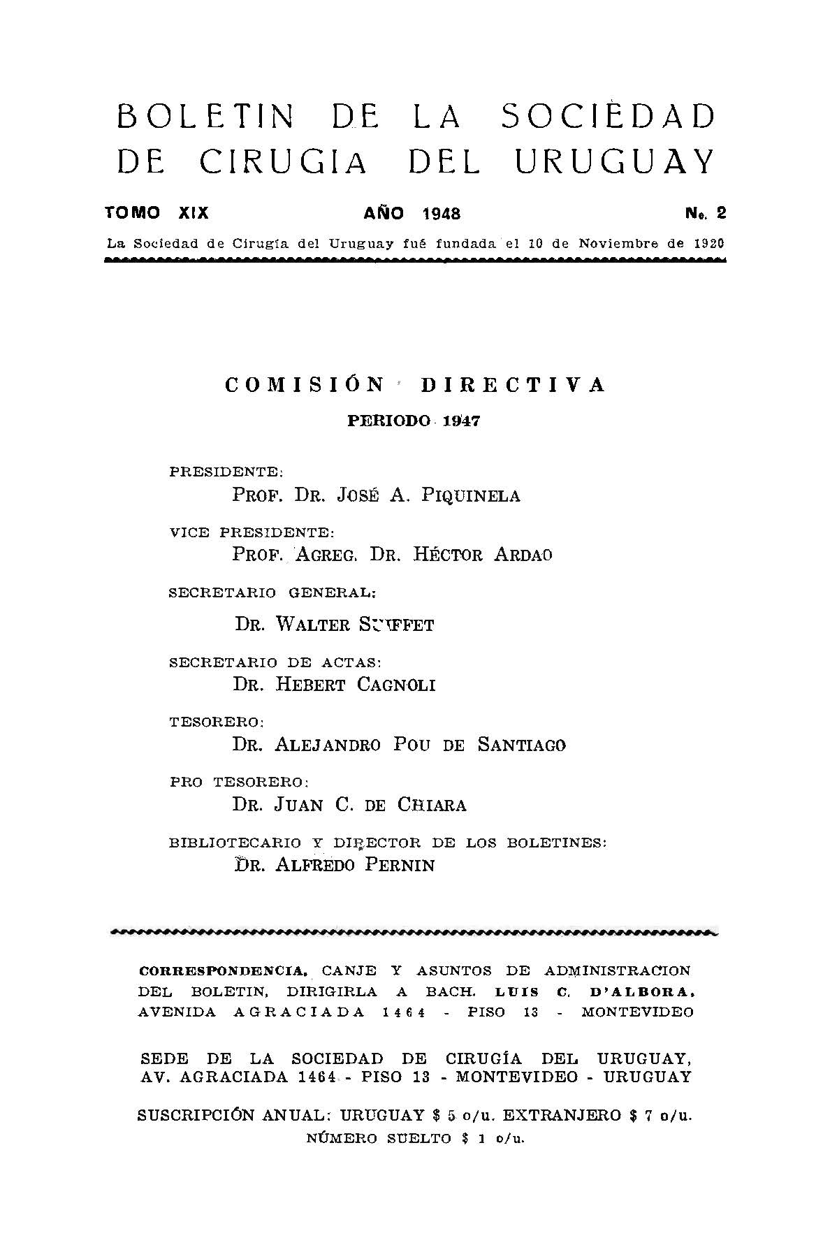 					Ver Vol. 19 Núm. 2 (1948): Boletín de la Sociedad de Cirugía del Uruguay
				