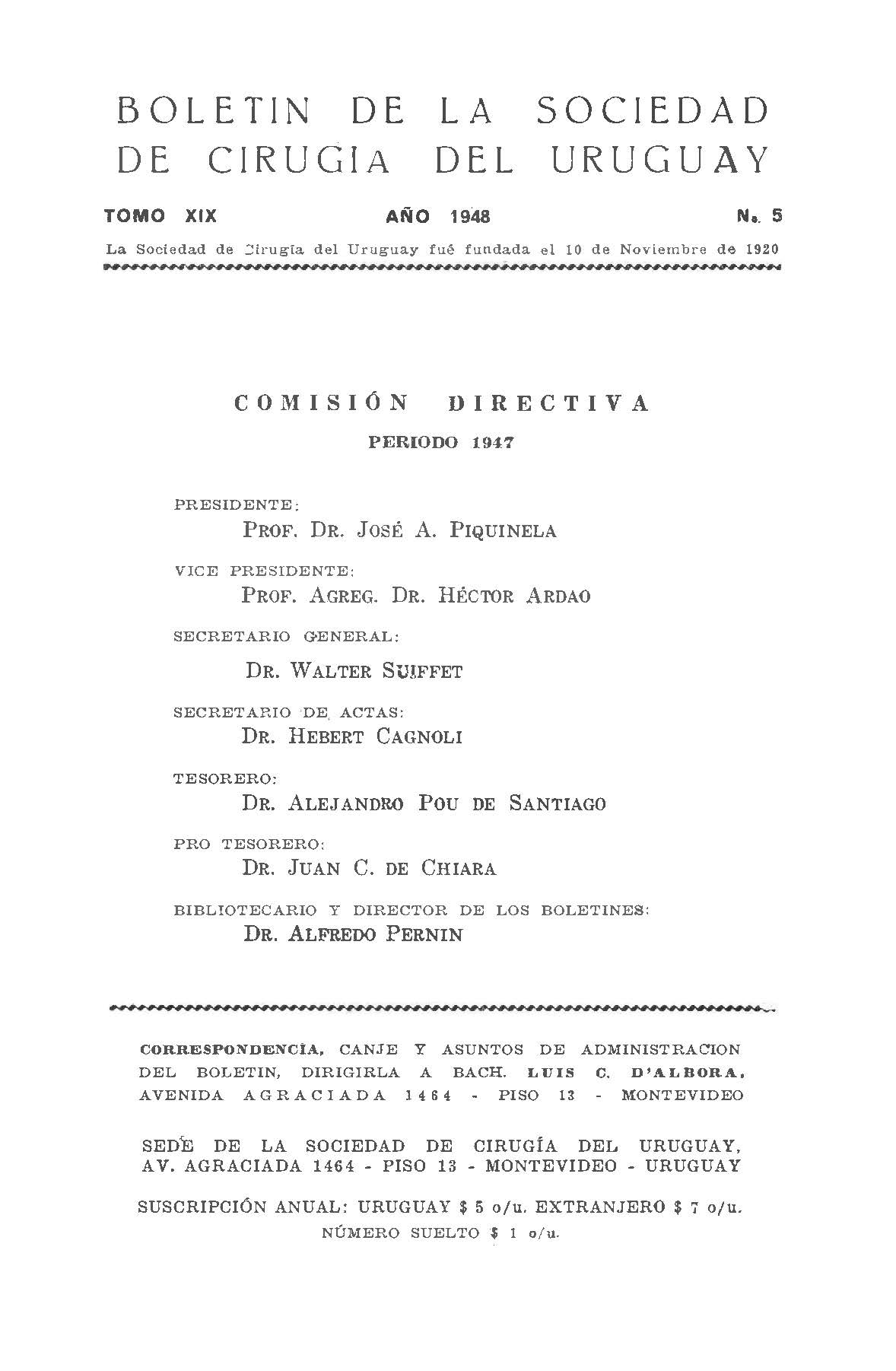 					Ver Vol. 19 Núm. 5 (1948): Boletín de la Sociedad de Cirugía del Uruguay
				