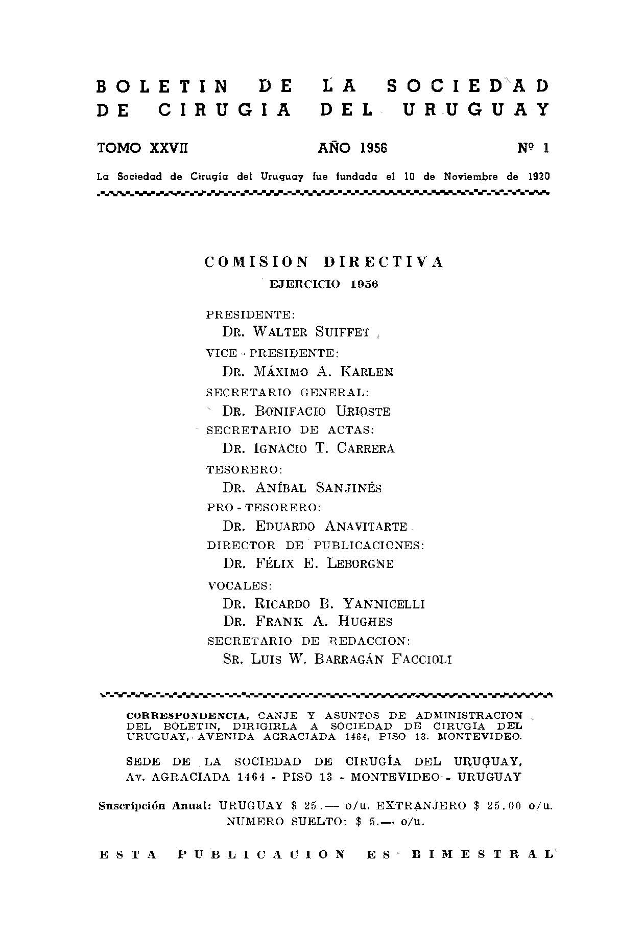 					Ver Vol. 27 Núm. 1 (1956): Boletín de la Sociedad de Cirugía del Uruguay
				