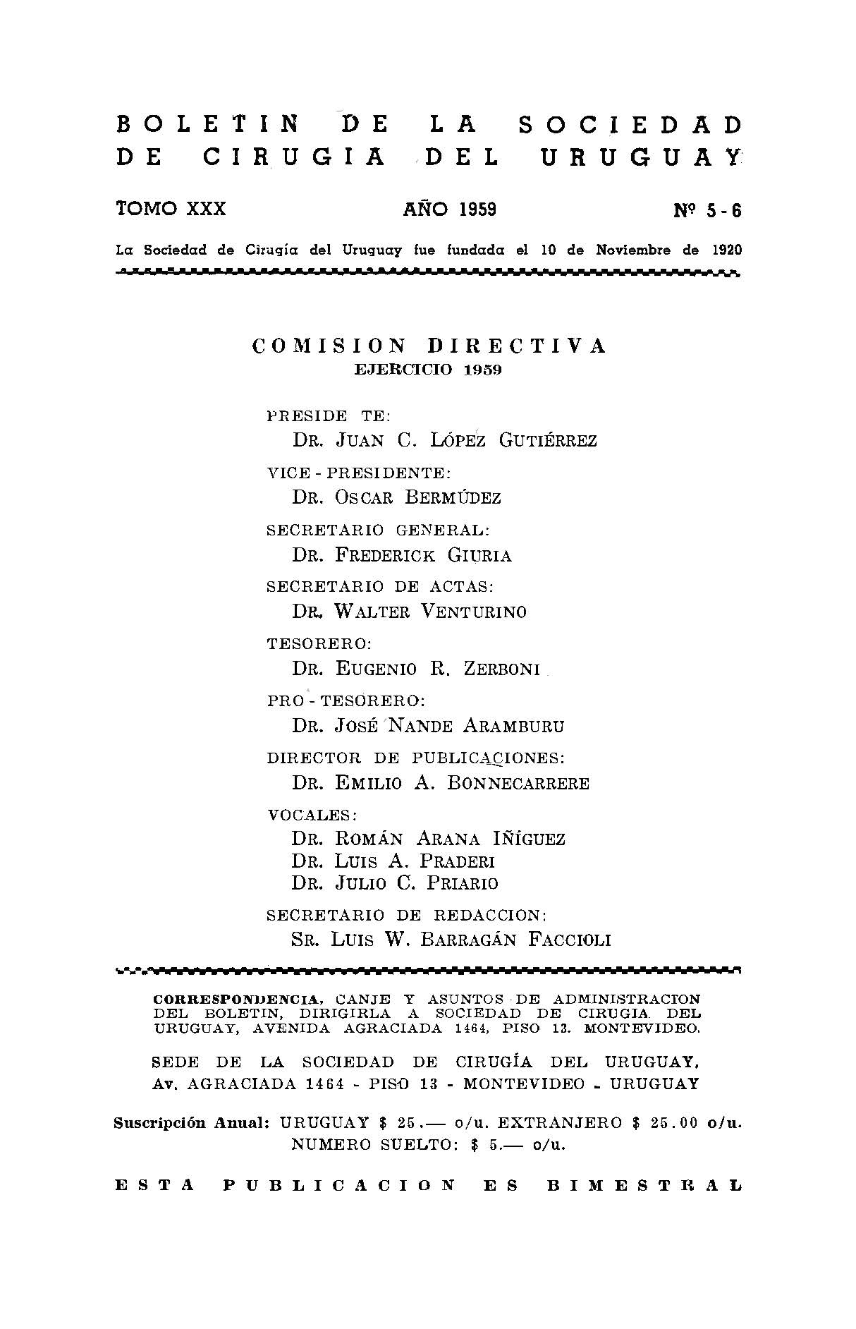 					Ver Vol. 30 Núm. 5-6 (1959): Boletín de la Sociedad de Cirugía del Uruguay
				