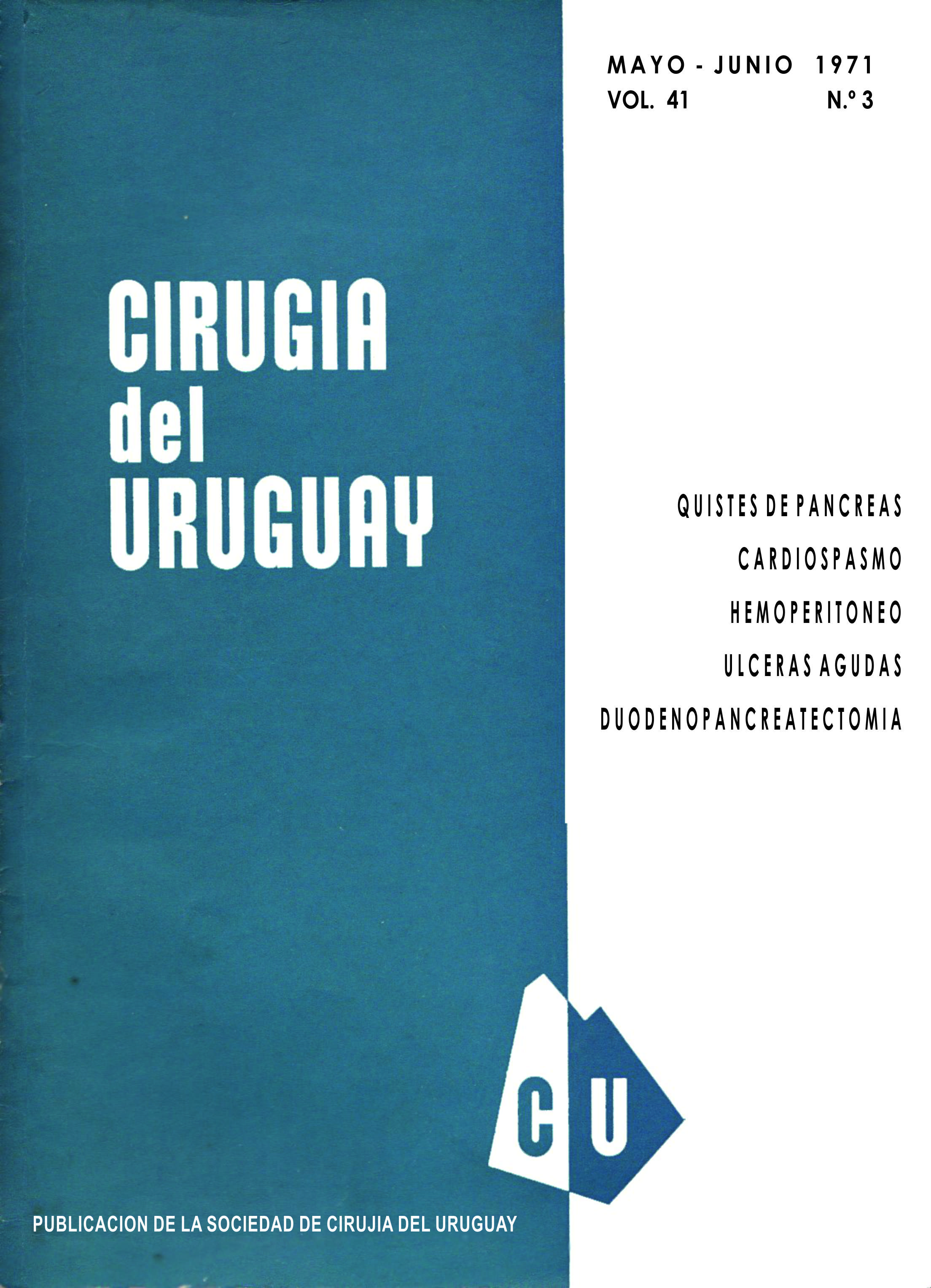 					Ver Vol. 41 Núm. 3 (1971): Cirugía del Uruguay
				