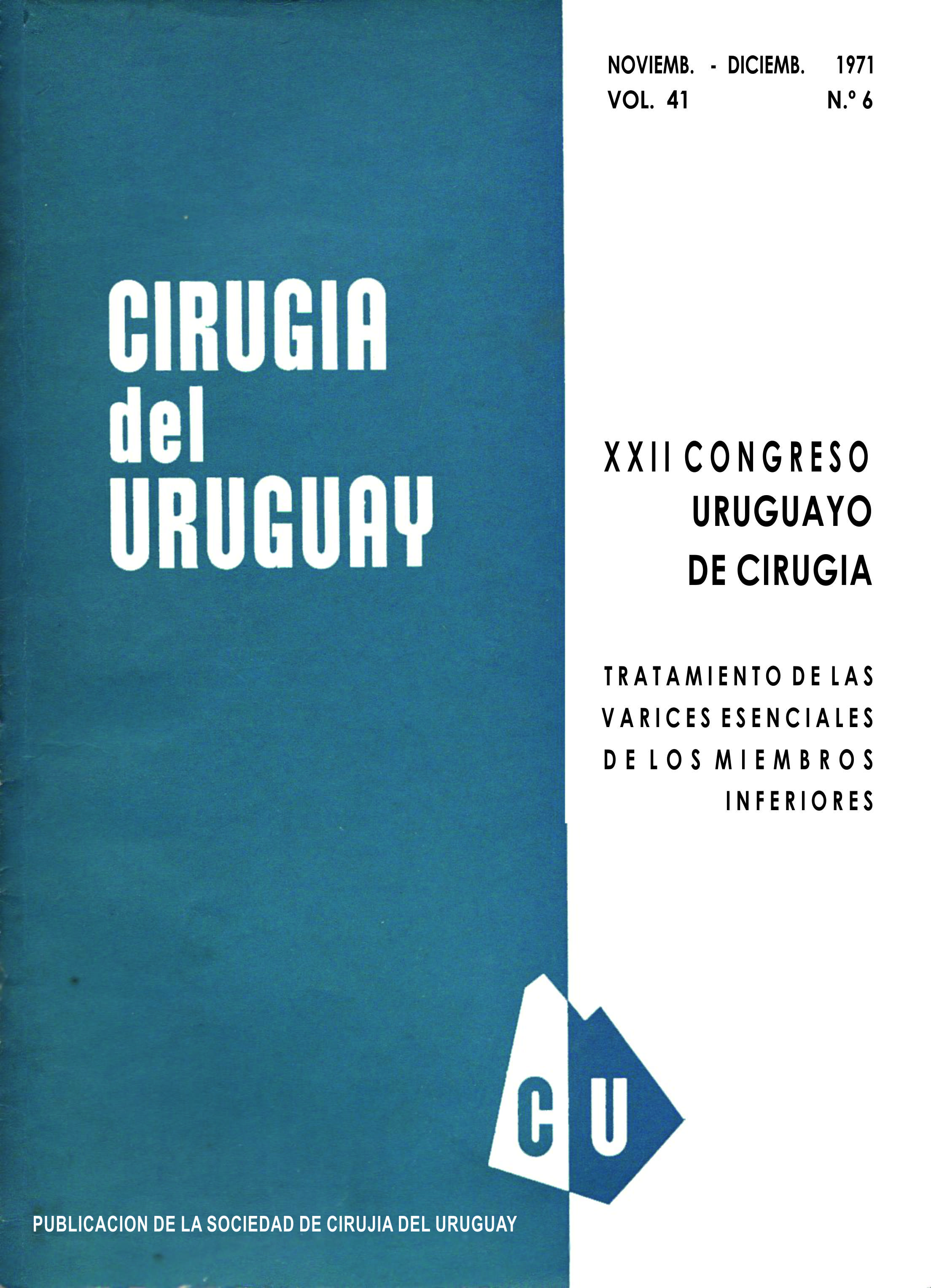 					Ver Vol. 41 Núm. 6 (1971): Cirugía del Uruguay
				