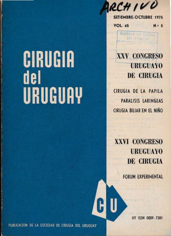					Ver Vol. 45 Núm. 5 (1975): Cirugía del Uruguay
				