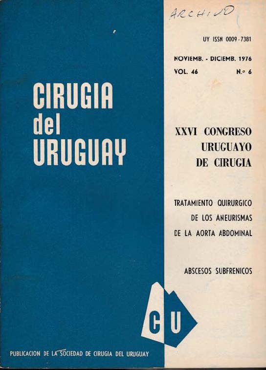					Ver Vol. 46 Núm. 6 (1976): Cirugía del Uruguay
				