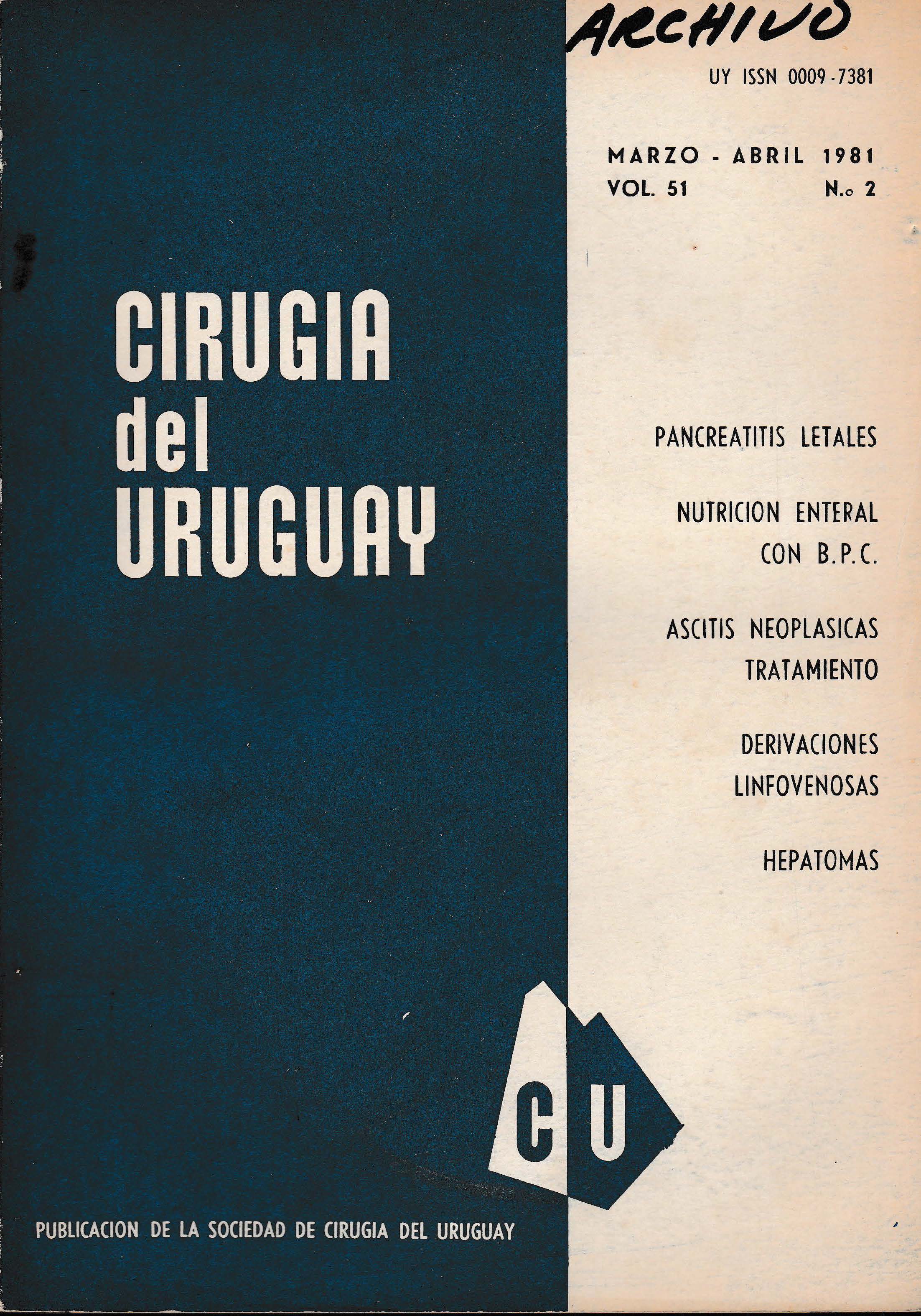 					Ver Vol. 51 Núm. 2 (1981): Cirugía del Uruguay
				