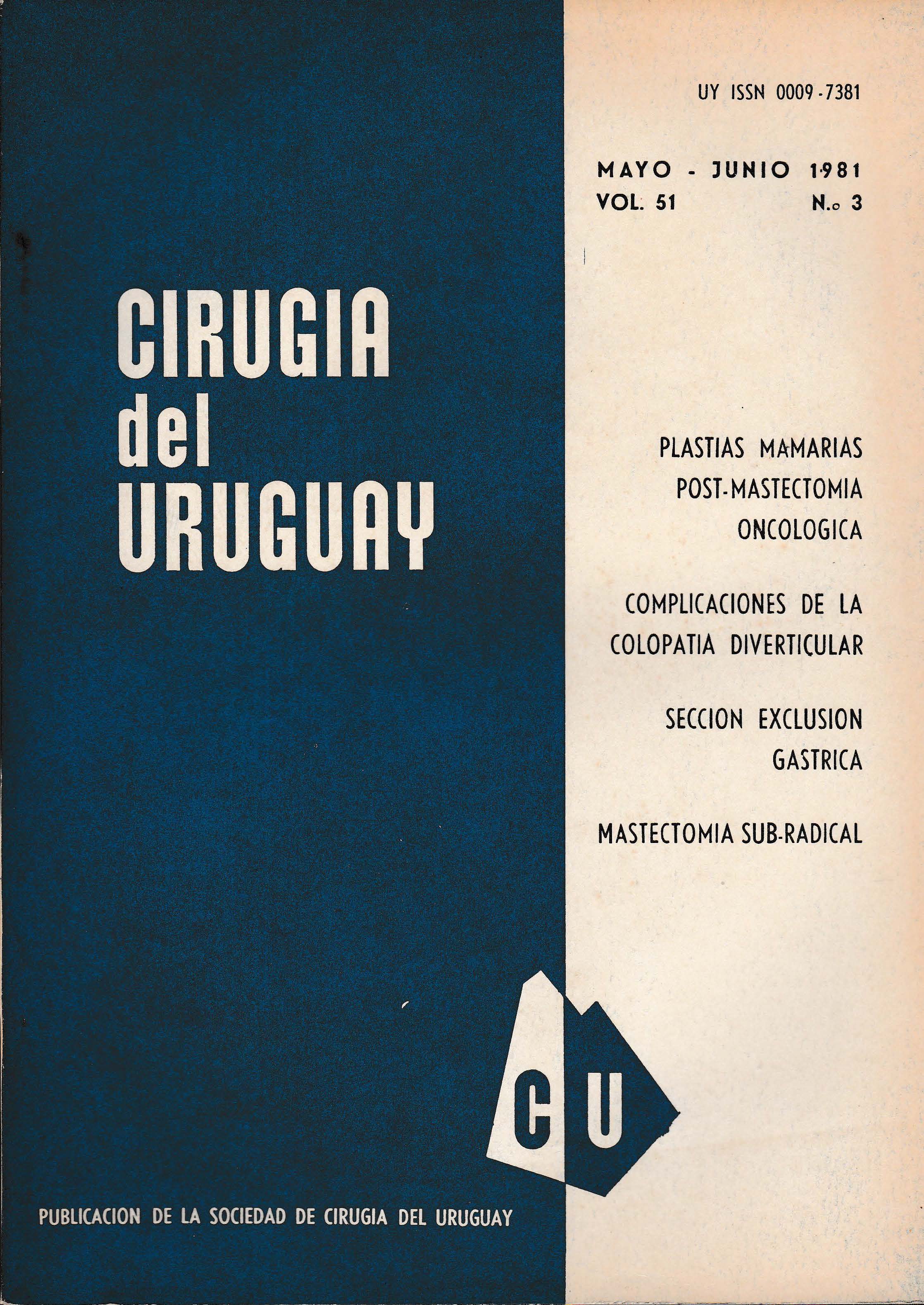 					Ver Vol. 51 Núm. 3 (1981): Cirugía del Uruguay
				