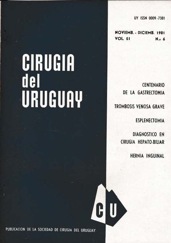 					Ver Vol. 51 Núm. 6 (1981): Cirugía del Uruguay
				