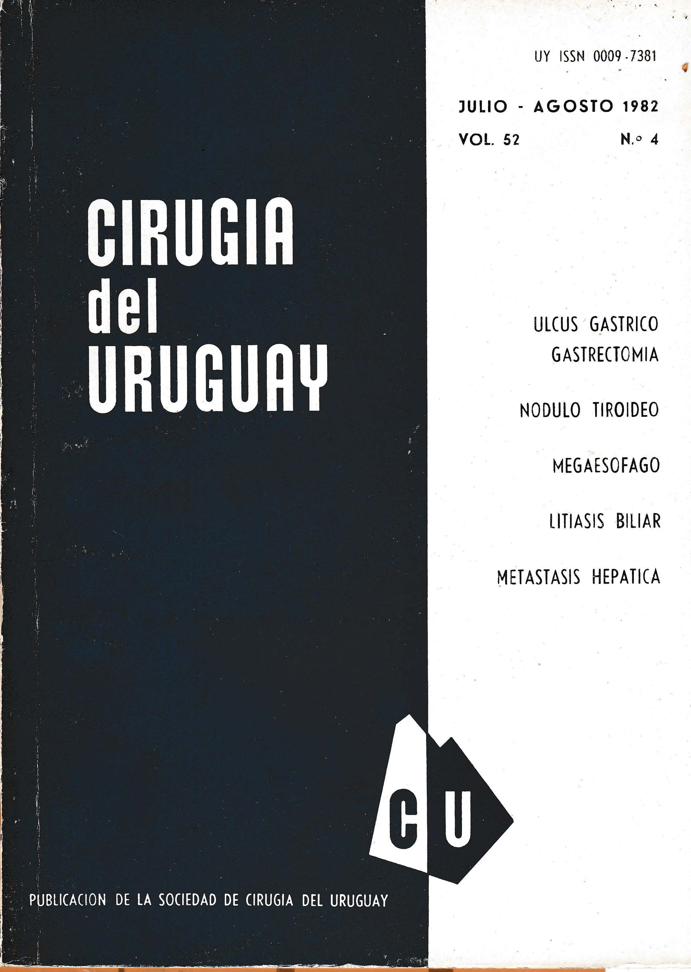 					Ver Vol. 52 Núm. 4 (1982): Cirugía del Uruguay
				