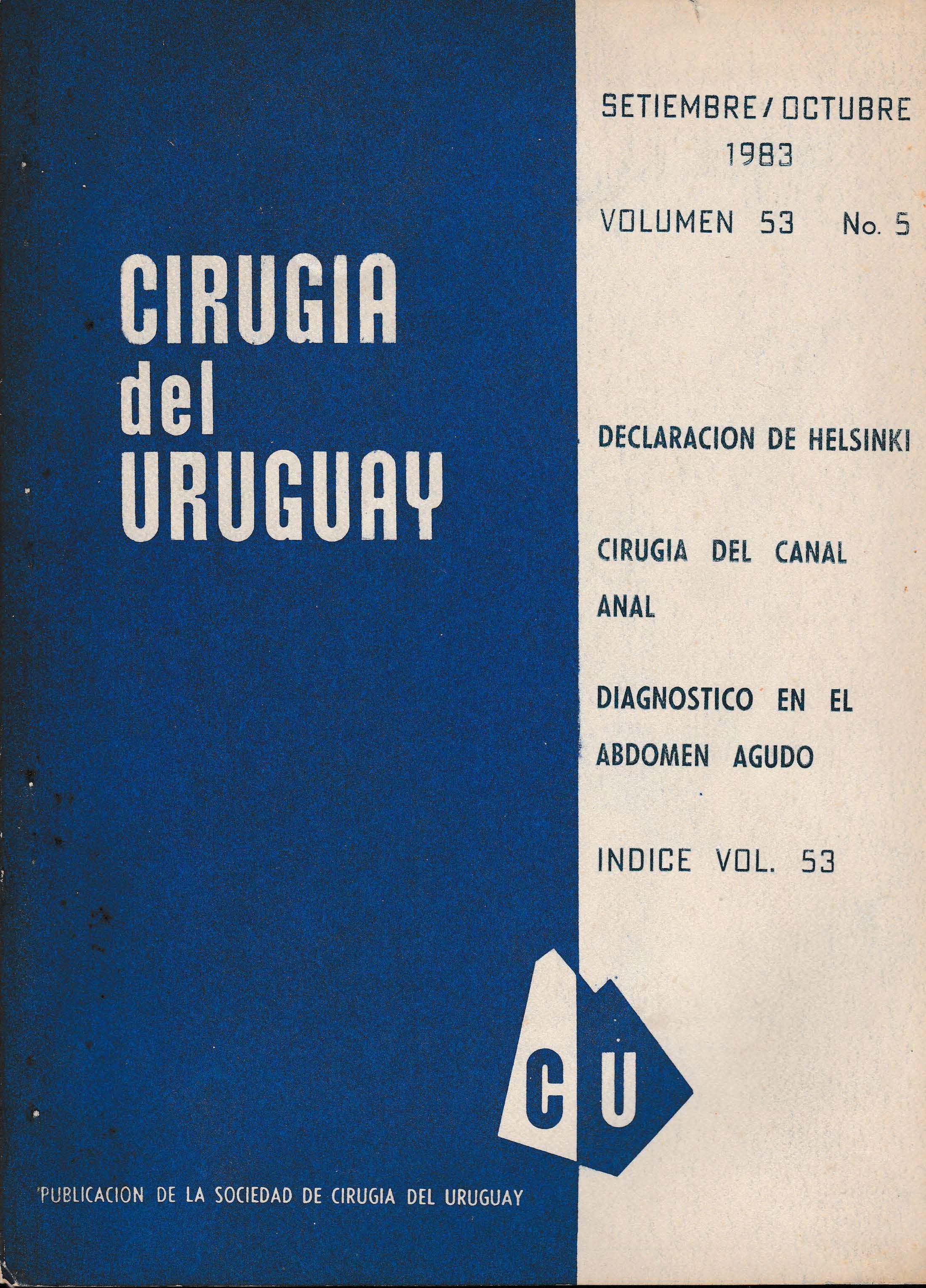 					Ver Vol. 53 Núm. 5 (1983): Cirugía del Uruguay
				