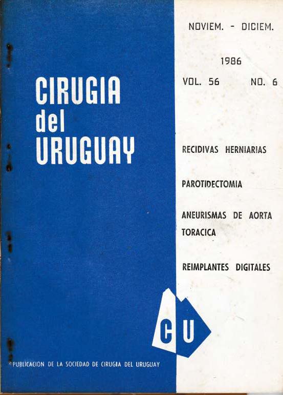 					Ver Vol. 56 Núm. 6 (1986): Cirugía del Uruguay
				