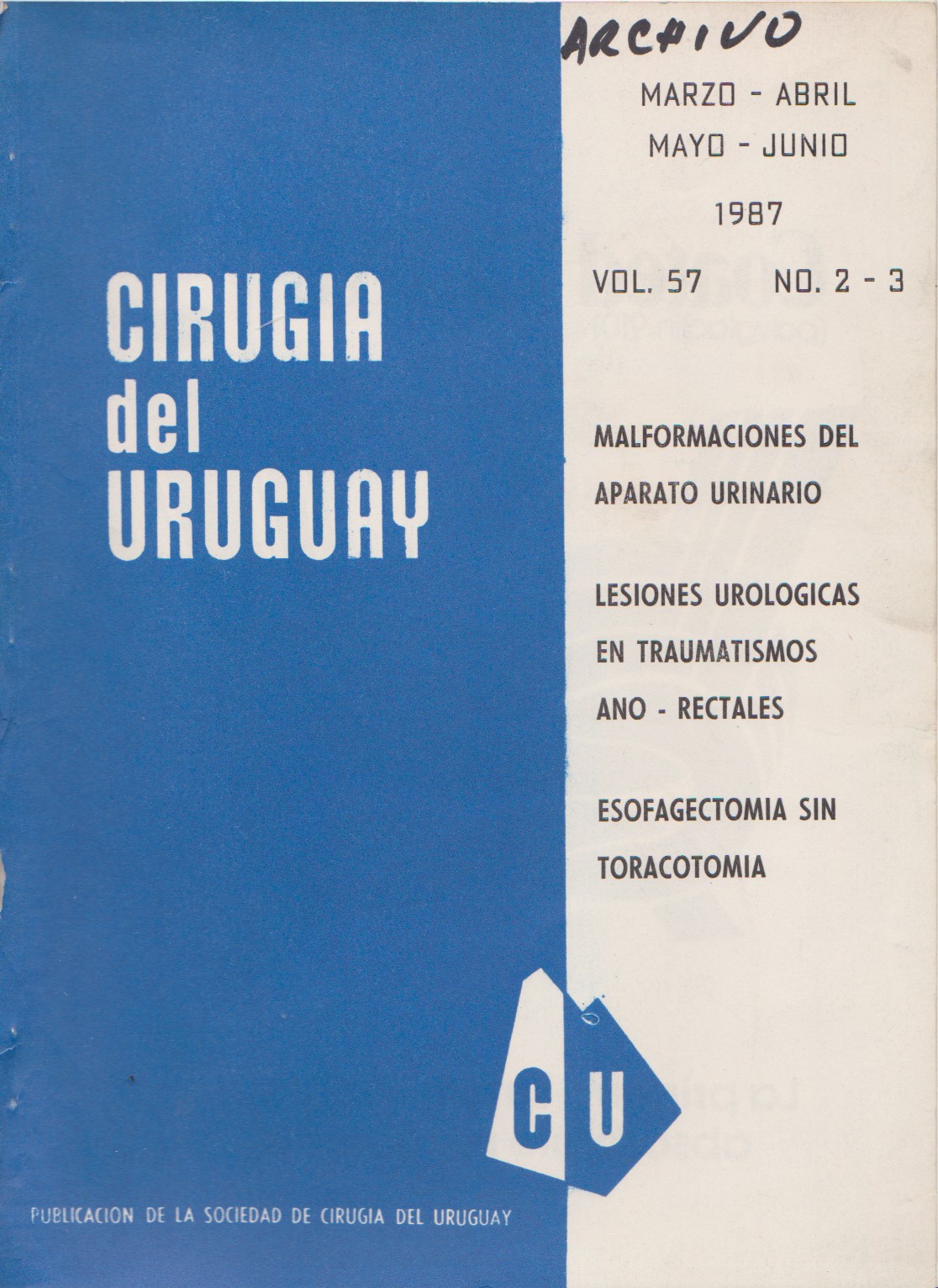 					Ver Vol. 57 Núm. 2-3 (1987): Cirugía del Uruguay
				