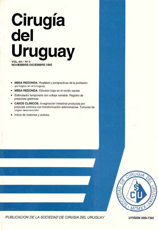 					Ver Vol. 60 Núm. 6 (1990): Cirugía del Uruguay
				