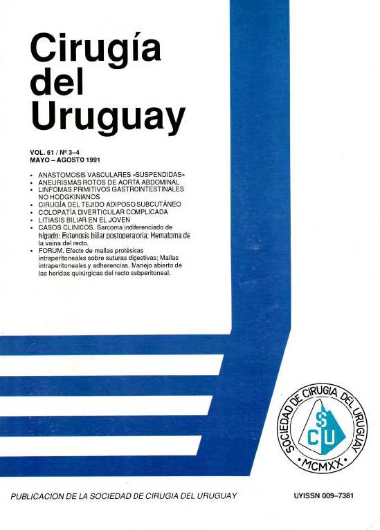 					Ver Vol. 61 Núm. 3-4 (1991): Cirugía del Uruguay
				
