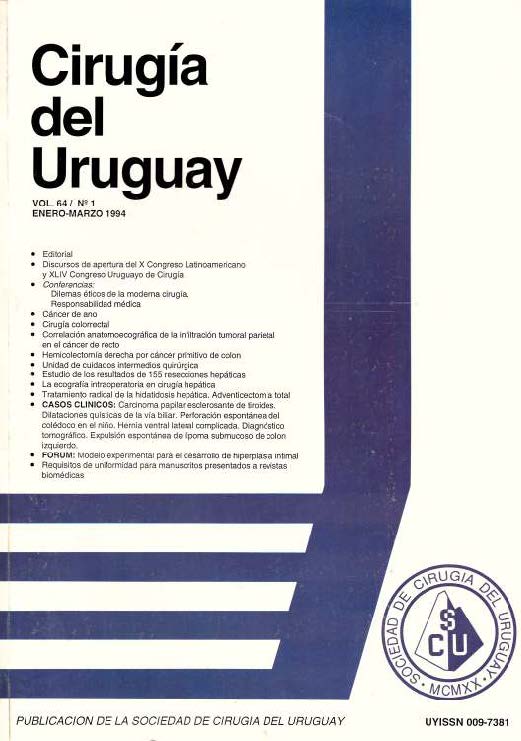 					Ver Vol. 64 Núm. 1 (1994): Cirugía del Uruguay
				