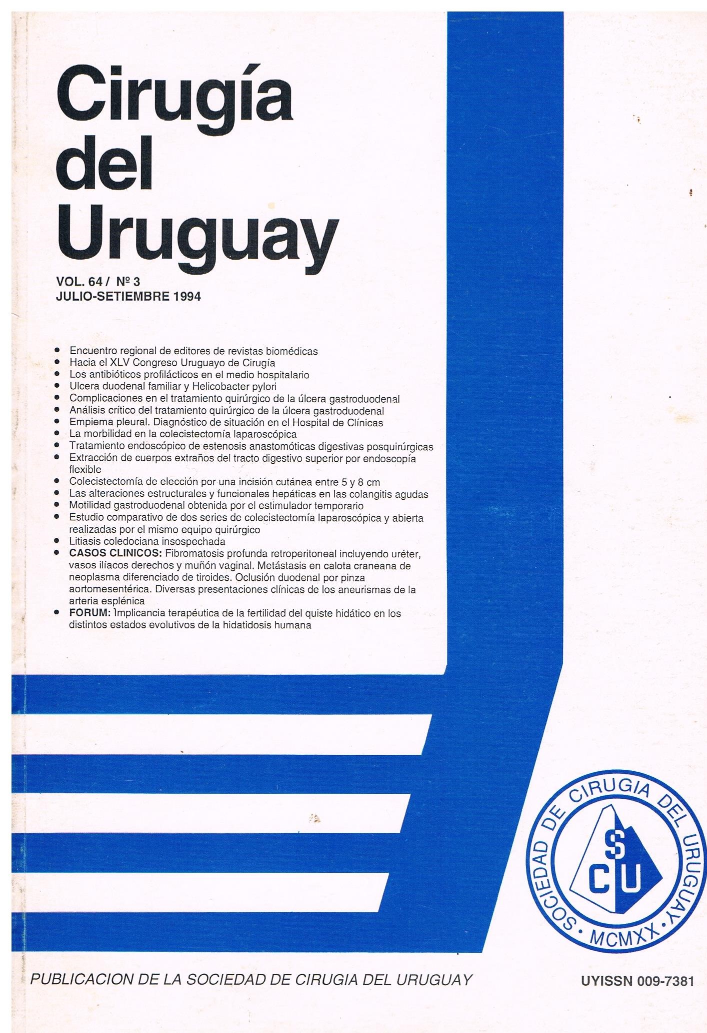 					Visualizar v. 64 n. 3 (1994): Cirugía del Uruguay
				