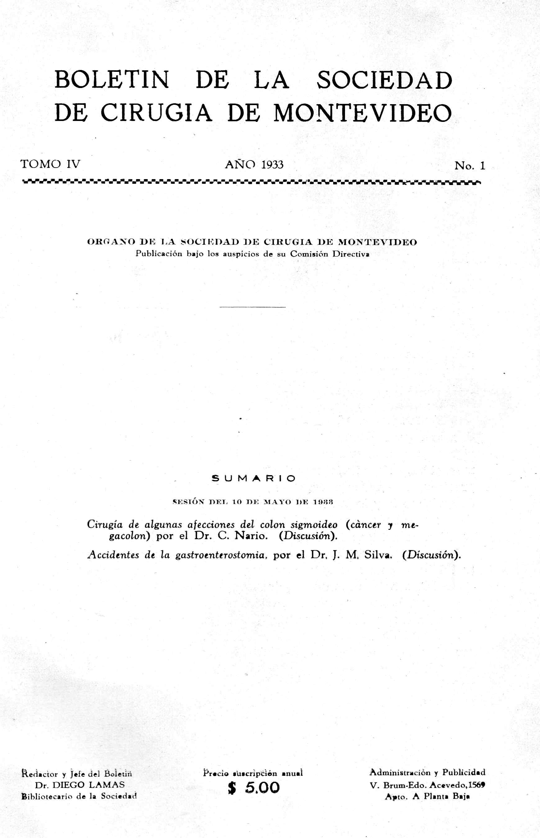 					Ver Vol. 4 Núm. 1 (1933): Revista Cirugía del Uruguay
				