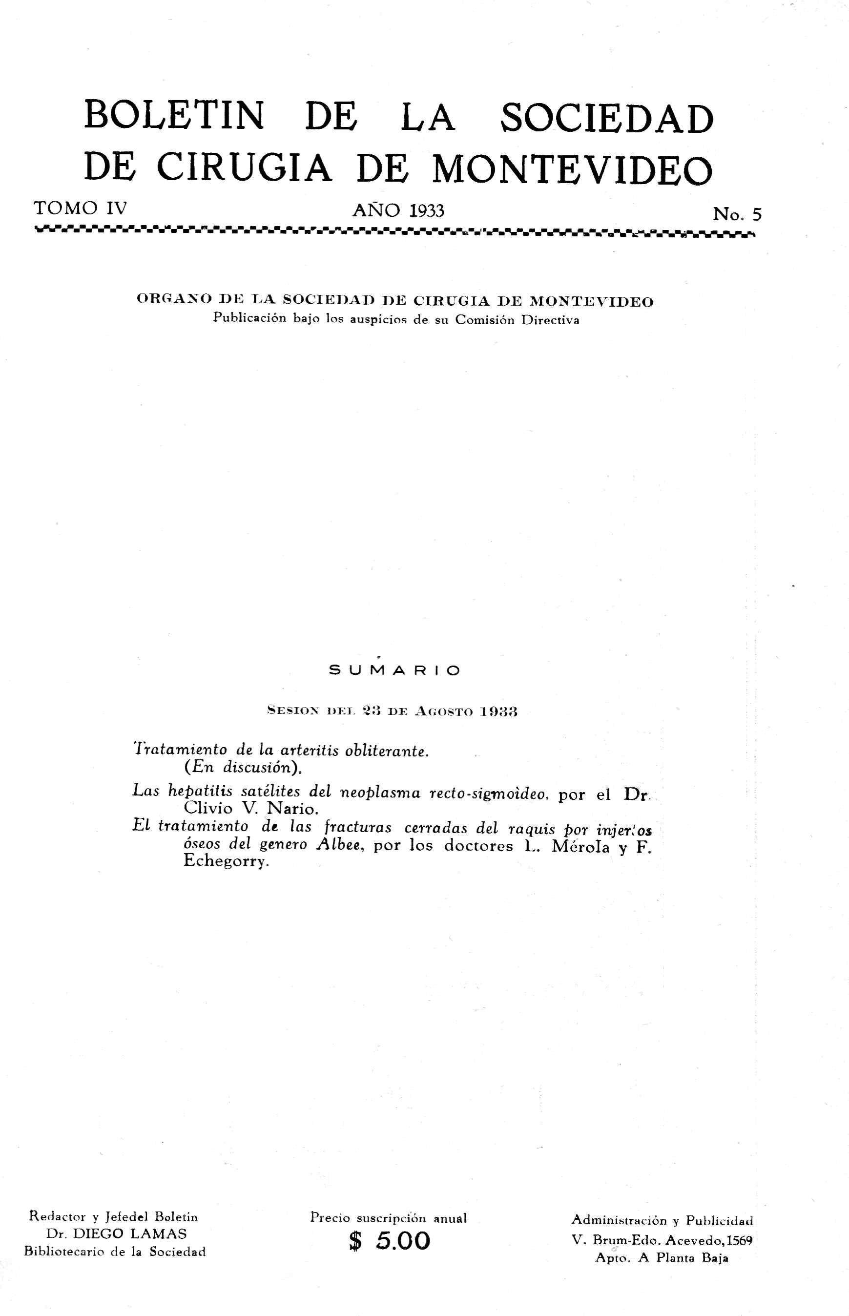 					Ver Vol. 4 Núm. 5 (1933): Revista Cirugía del Uruguay
				