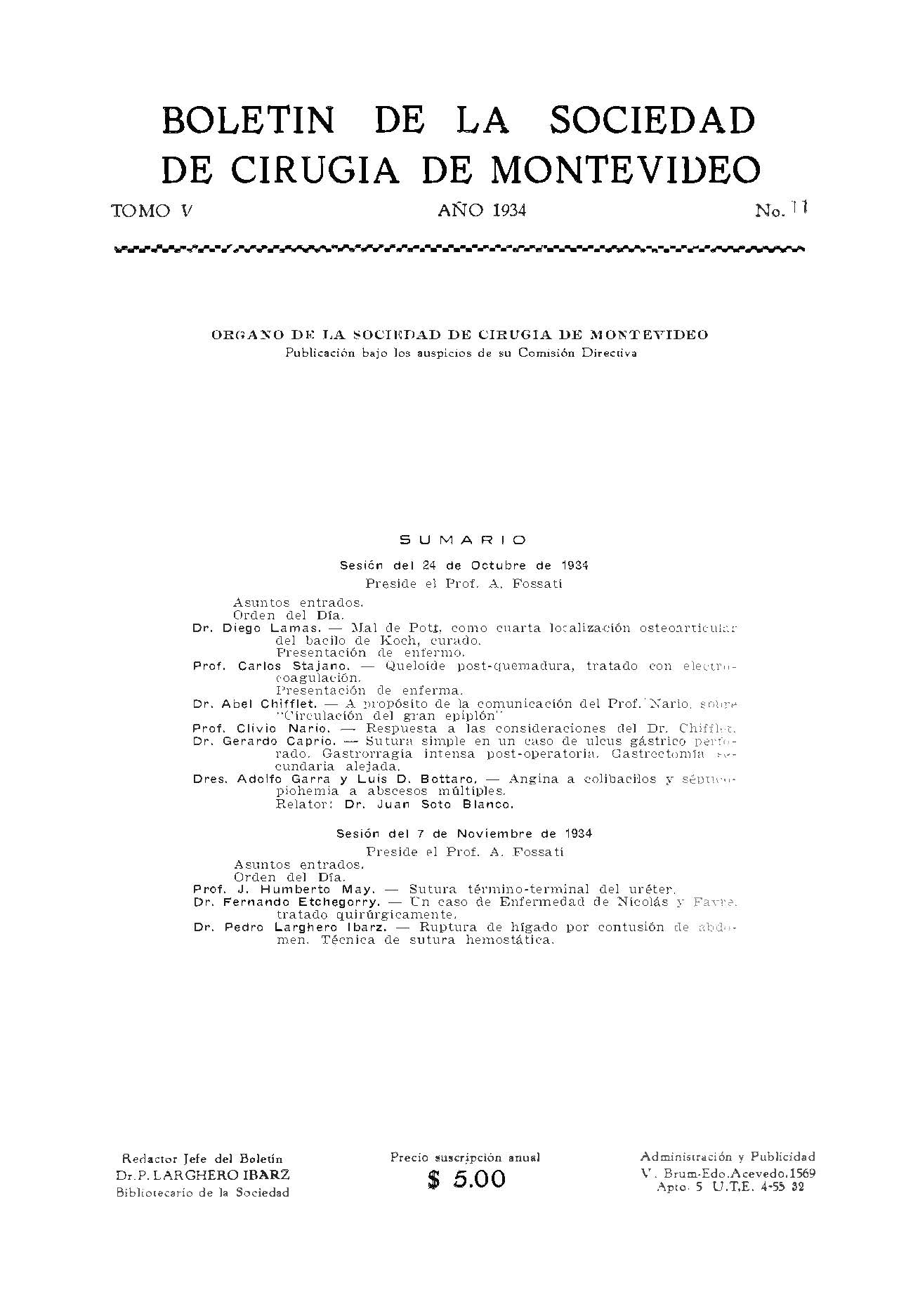 					Ver Vol. 5 Núm. 11 (1934): Revista Cirugía del Uruguay
				